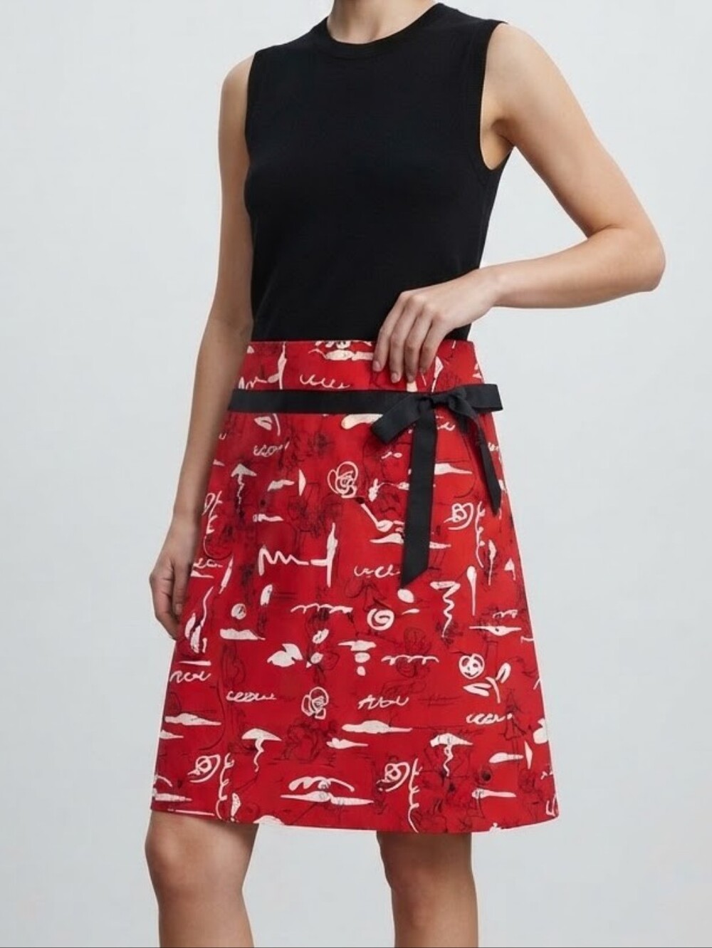 Dressbarn Red Printed A-Line Skirt 8